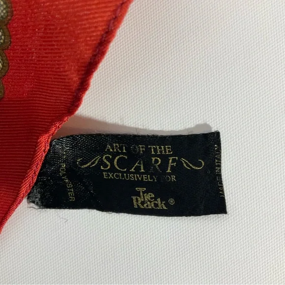 Art of the Scarf Made in Italy 80”x80” Orange Brown Pattern Design Scarf; Pretty - Picture 9 of 11